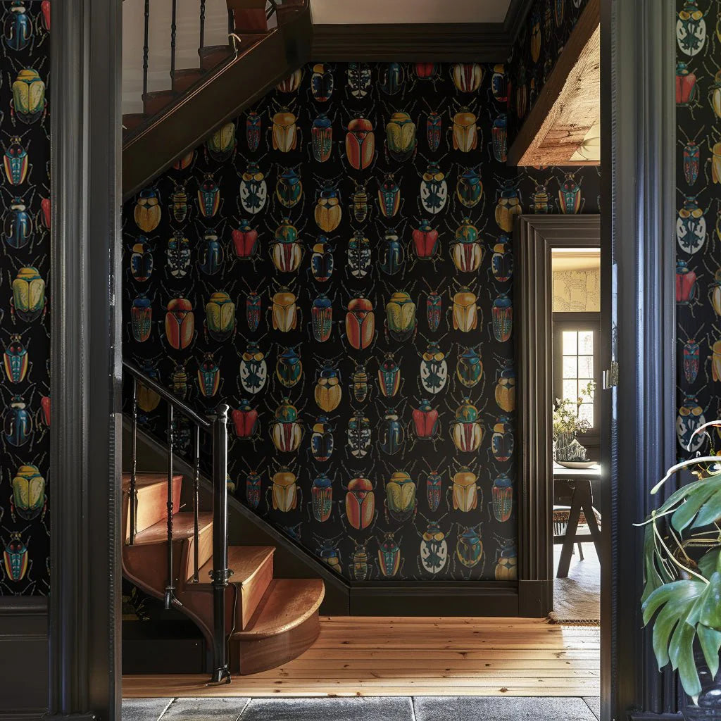 Painted Paper Corvus Beetles Wallpaper Peel and Stick