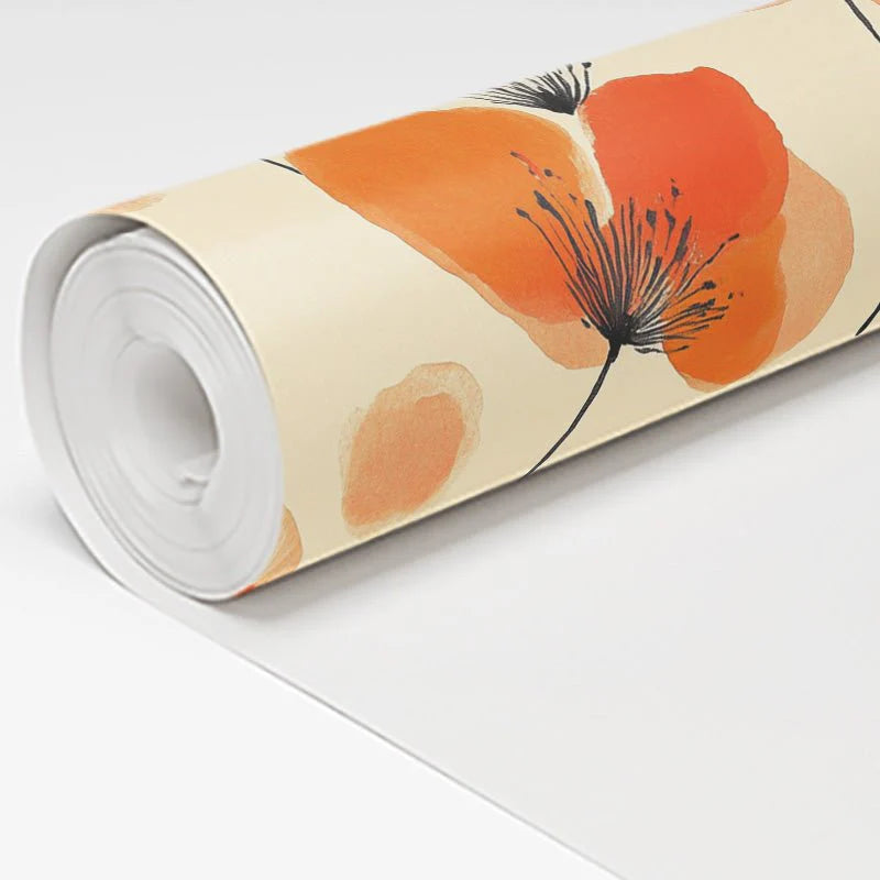 Painted Paper Sunset Poppies Wallpaper Peel and Stick
