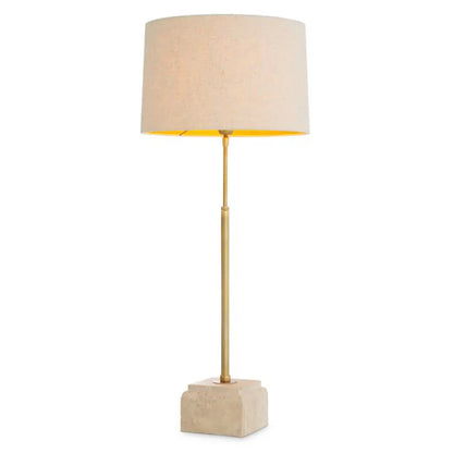 Eichholtz Rialta Table Lamp, Travertine Base, Vintage Brass Finish - Day Dreamer Decor