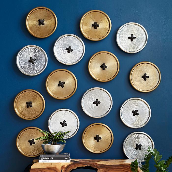 Phillips Collection Whimsical Button Wall Tile, Hammered Aluminum Finish-Day Dreamer Decor