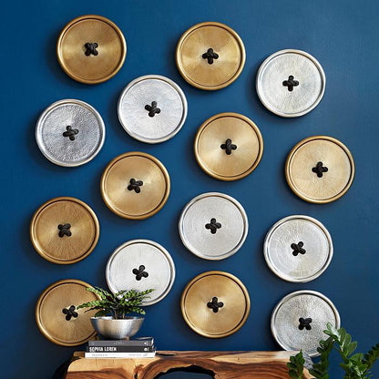 Phillips Collection Whimsical Button Wall Tile, Hammered Aluminum Finish-Day Dreamer Decor