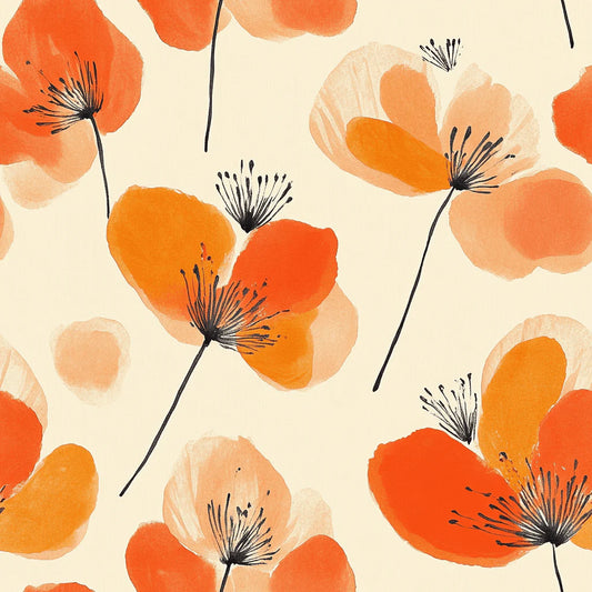 Painted Paper Sunset Poppies Wallpaper Peel and Stick